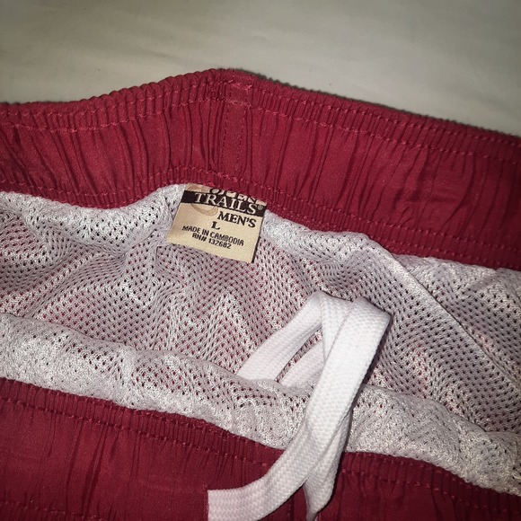 New Open Trails Men's Red Black Stripes down legs Swim Board Shorts Size LG - Picture 5 of 5
